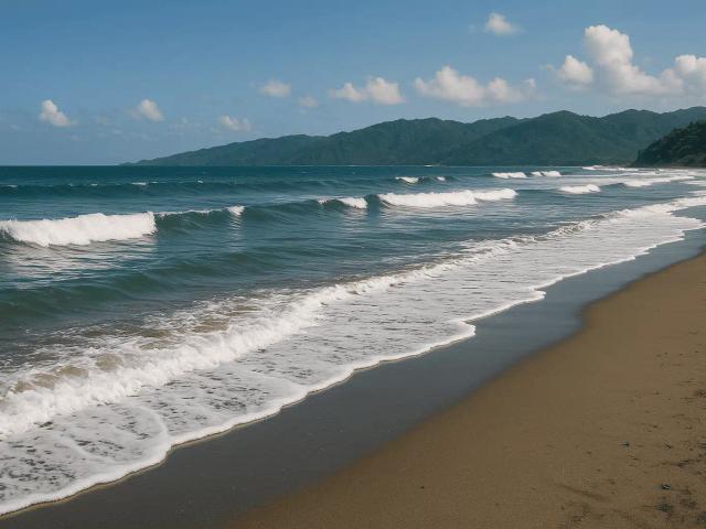 Ombak laut yang besar di tepi pantai berbatu