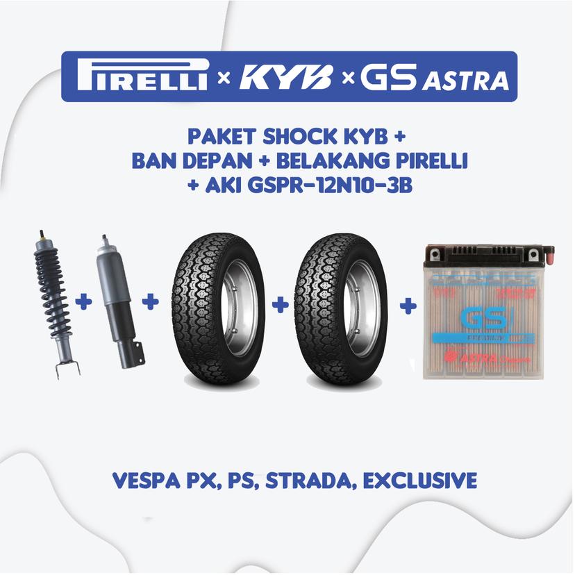 Paket Shock KYB & Pirelli SC 30 3.00-10 Vespa Px, Ps, Strada, Exclusive