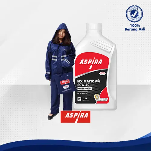 Bundling Jas Hujan NAVY size XL Premium Aspira ASTRA Original dan Oli Motor Matic Yamaha Honda 20W-40 Aspira Oil 0,8L