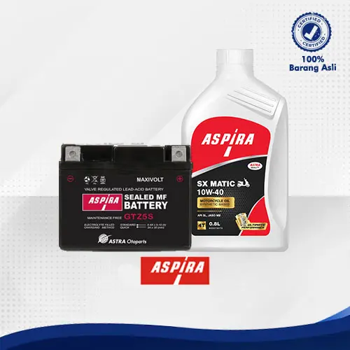 Bundling Oli Motor Yamaha Matic 10W-40 Aspira Oil 0,8L dan Aki ASPIRA GTZ5S MF (3.5 Ah)