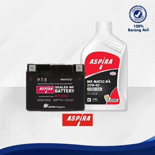Bundling Oli Motor Matic Yamaha Honda 20W-40 Aspira Oil 0,8L dan Aki ASPIRA GTZ5S MF (3.5 Ah)