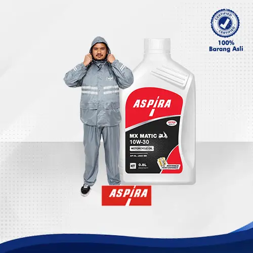 Bundling Jas Hujan GREY size L Premium Aspira ASTRA Original dan Oli Motor Honda Matic 10W-30 Aspira Oil 0,8L