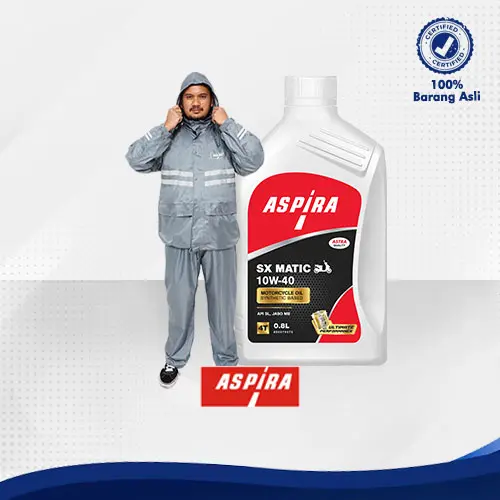 Bundling Jas Hujan GREY size L Premium Aspira ASTRA Original dan Oli Motor Yamaha Matic 10W-40 Aspira Oil 0,8L
