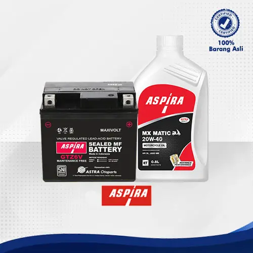 Bundling Oli Motor Matic Yamaha Honda 20W-40 Aspira Oil 0,8L dan Aki ASPIRA GTZ6V MF (5 Ah)