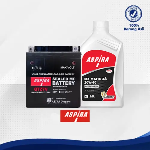 Bundling Oli Motor Matic Yamaha Honda 20W-40 Aspira Oil 0,8L dan Aki motor ASPIRA GTZ-7VMF
