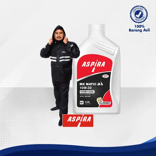Bundling Jas Hujan BLACK size L Premium Aspira ASTRA Original dan Oli Motor Honda Matic 10W-30 Aspira Oil 0,8L