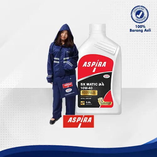 Bundling Jas Hujan NAVY size XL Premium Aspira ASTRA Original dan Oli Motor Yamaha Matic 10W-40 Aspira Oil 0,8L