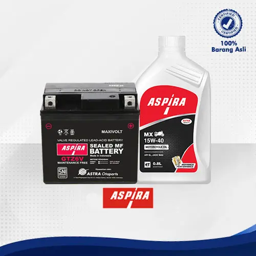 Bundling Oli Motor Bebek Cub Non Matic 15W-40 Aspira Oil 0,8L dan Aki ASPIRA GTZ6V MF (5 Ah)