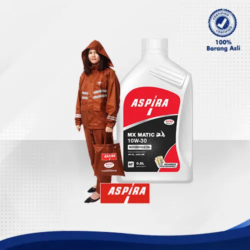Bundling Jas Hujan BROWN size XL Premium Aspira ASTRA Original dan Oli Motor Honda Matic 10W-30 Aspira Oil 0,8L