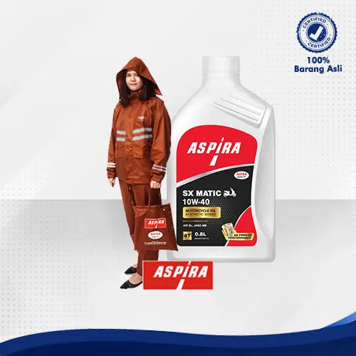 Bundling Jas Hujan BROWN  size XXL Premium Aspira ASTRA Original dan Oli Motor Yamaha Matic 10W-40 Aspira Oil 0,8L
