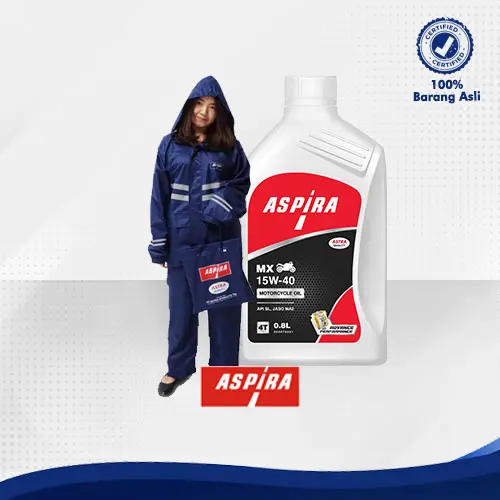 Bundling Jas Hujan NAVY size XL Premium Aspira ASTRA Original dan Oli Motor Bebek Cub Non Matic 15W-40 Aspira Oil 0,8L
