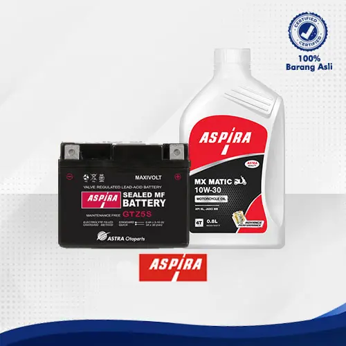 Bundling Oli Motor Honda Matic 10W-30 Aspira Oil 0,8L dan Aki ASPIRA GTZ5S MF (3.5 Ah)