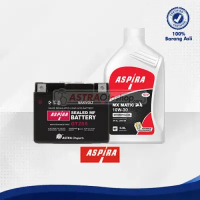 Bundling Oli Motor Honda Matic 10W-30 Aspira Oil 0,8L dan Aki ASPIRA GTZ5S MF (3.5 Ah)