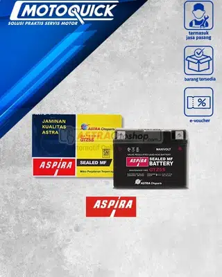 Voucher Motoquick Trade In Aki ASPIRA GTZ5S MF (3.5 Ah) - Aki Motor untuk Motor Beat, Vario 110, Blade 110, Mio, Scoopy, Vixion, Shogun, Xeon, X-ride & sejenisnya